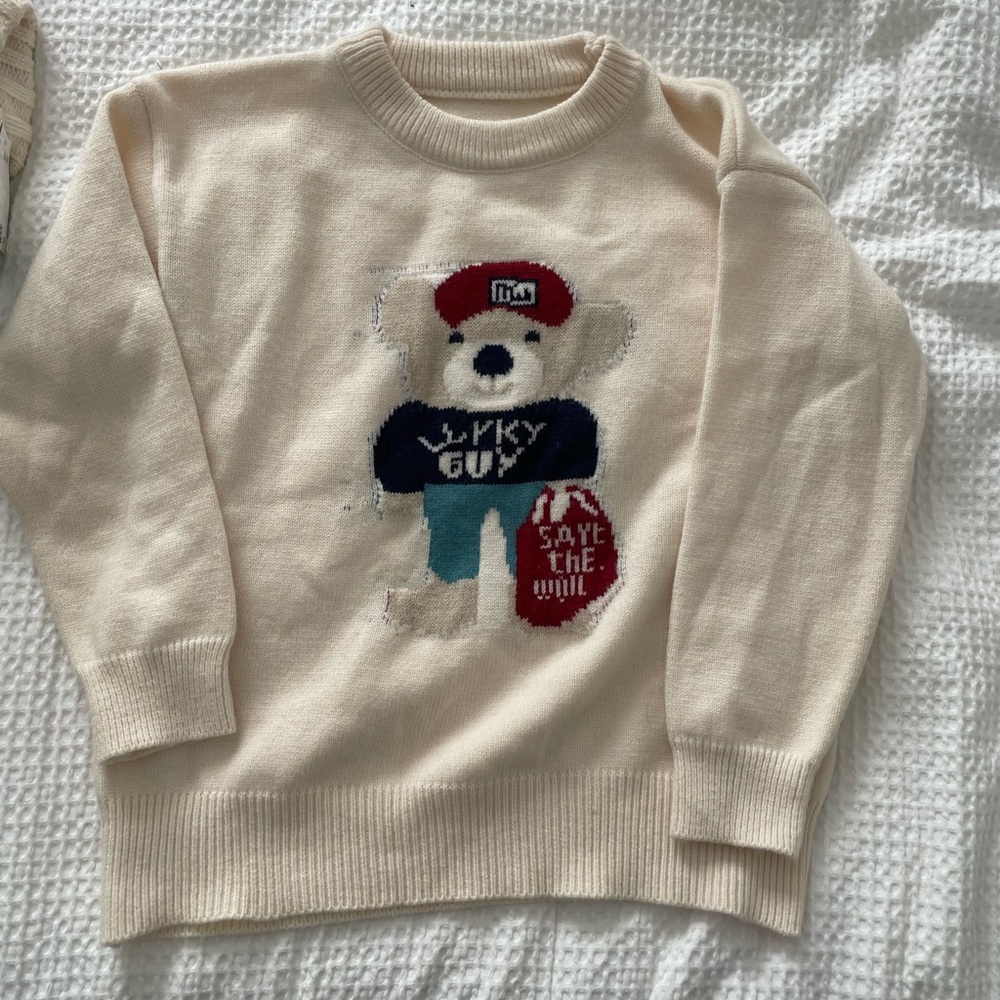 Cute Cream Bear Design Sweater